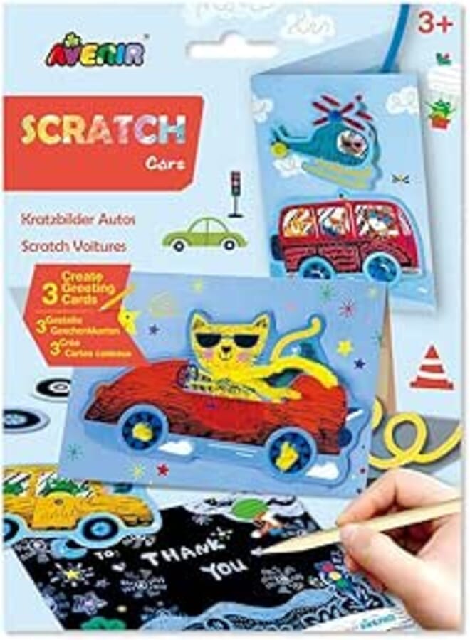 Avenir Scratch - Cars | Arts & Crafts, Greeting Cards Set | Make Beautiful Greetings Cards | Scratch Art 3+